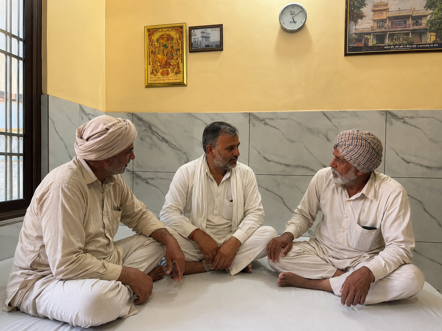 Farmers in discussion at Jagan Nath Tek Chand arhtiya office, New Anaj Mandi Tohana