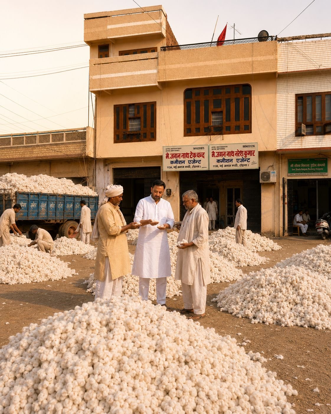 Cotton quality inspection with farmers at Shop No. 113A, New Anaj Mandi Tohana